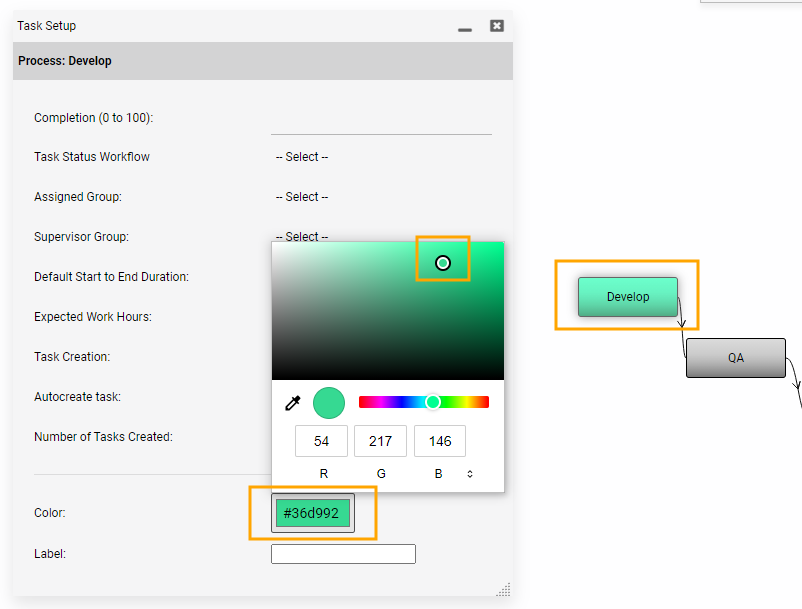 Changing Node Color TACTIC Workflow Canvas